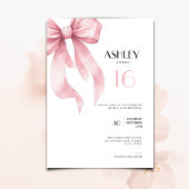 Pink Bow sweet 16th Birthday Invitation for Girls Kaart