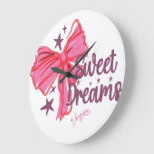 Pink Bow "Sweet Dreams" Glitter Typografie Grote Klok (Hoek)