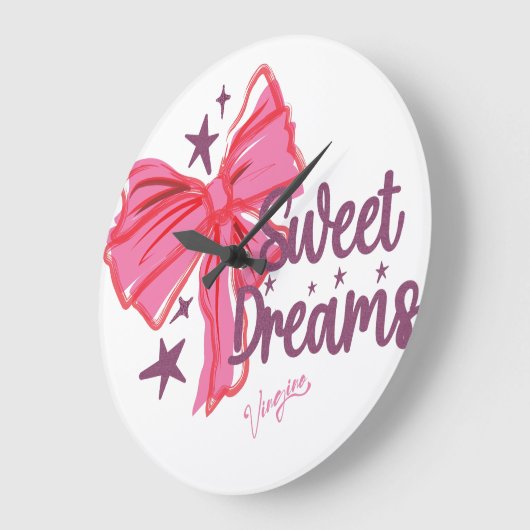 Pink Bow "Sweet Dreams" Glitter Typografie Grote Klok (Hoek)