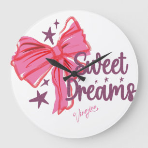 Pink Bow "Sweet Dreams" Glitter Typografie Grote Klok