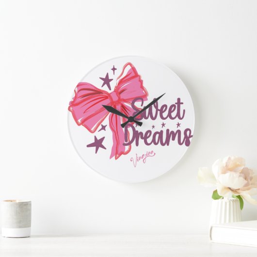 Pink Bow "Sweet Dreams" Glitter Typografie Grote Klok (Huis)