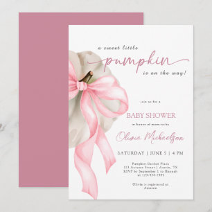 Pink Bow Sweet Little Pumpkin Coquette Baby shower Kaart