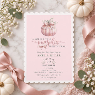 Pink Bow Sweet Pumpkin on the Way Baby Shower Kaart