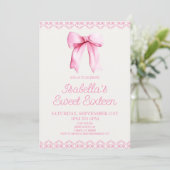 Pink Bow Sweet Sixteen 16e verjaardagsfeestje Kaart (Staand voorkant)