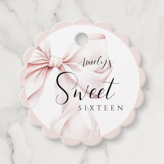 Pink Bow Sweet Sixteen Birthday Bedankjes Labels (Voorkant)