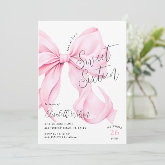Pink Bow Sweet Sixteen Birthday Kaart (Staand voorkant)