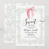 pink bow Sweet Sixteen Birthday Kaart (Voorkant / Achterkant)