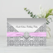 Pink Bow Sweet Sixteen Party uitnodiging (Staand voorkant)