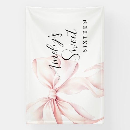 Pink Bow Sweet Sixteen Verjaardag Achtergrond Spandoek (Verticaal)