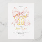 Pink Bow Sweet Sixteen Verjaardag Folie Uitnodigin Folie Uitnodiging (Voorkant)