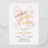 Pink Bow Sweet Sixteen Verjaardag Folie Uitnodigin Folie Uitnodiging (Voorkant)