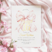 Pink Bow Sweet Sixteen Verjaardag Folie Uitnodigin Folie Uitnodiging