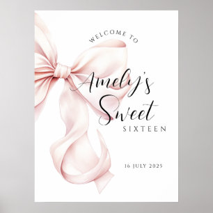 Pink Bow Sweet Sixteen Verjaardag Welkom Poster