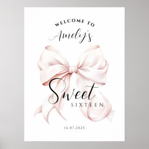 Pink Bow Sweet Sixteen Verjaardag Welkom Poster