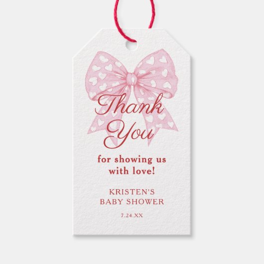 Pink Bow Sweetheart Baby shower Bedankt Cadeaulabel (Voorkant)