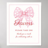 Pink Bow Sweetheart Baby shower Favors Sign Poster (Voorkant)