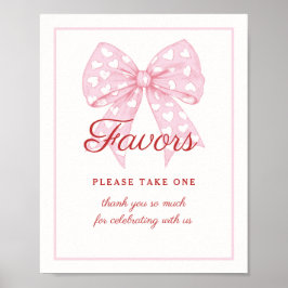 Pink Bow Sweetheart Baby shower Favors Sign Poster
