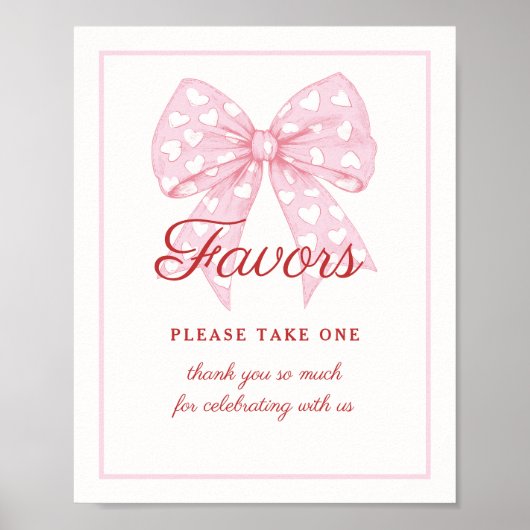 Pink Bow Sweetheart Baby shower Favors Sign Poster (Voorkant)