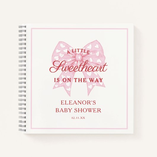 Pink Bow Sweetheart Baby shower Guestbook Notitieboek (Voorkant)