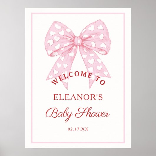 Pink Bow Sweetheart Baby shower Welkom Poster (Voorkant)