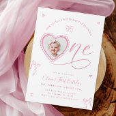 Pink Bow Sweetheart First Birthday Invitation Kaart