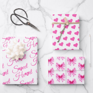 Pink Bow Sweetheart girl Valentine's Baby shower  Inpakpapier Vel