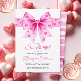 PInk Bow Sweetheart girl Valentine's Baby shower  Kaart