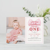 Pink Bow Sweetheart is een meisje 1e verjaardag fo Kaart (Staand voorkant)