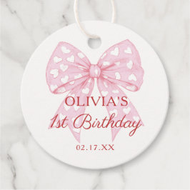 Pink Bow Sweetheart Meisje 1e verjaardag Bedankjes Labels
