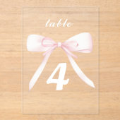 pink bow Table Numbers Acryl Uitnodigingen (Voorkant)