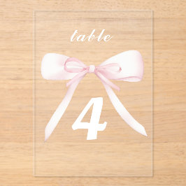 pink bow Table Numbers Acryl Uitnodigingen