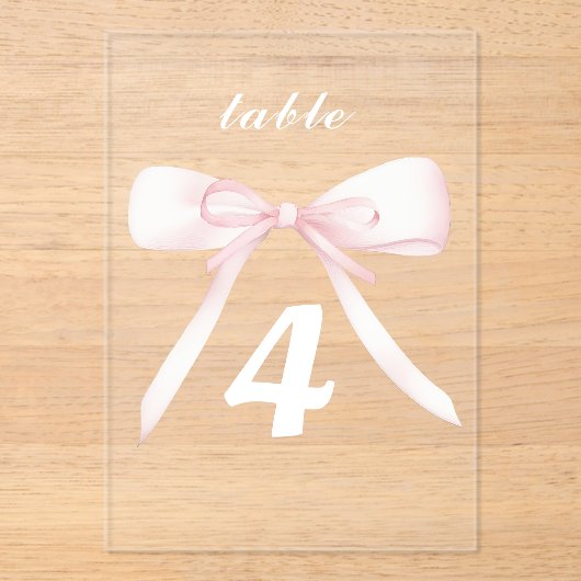 pink bow Table Numbers Acryl Uitnodigingen (Voorkant)