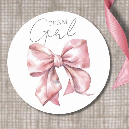 Pink Bow Team Girl Gender Reveal Ronde Sticker