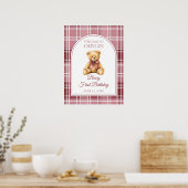 Pink Bow Teddy Bear Birthday Welcome Sign Poster (Keuken)