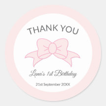 Pink Bow Thank You Girl Kids 1st Birthday 
