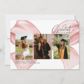 Pink Bow Three Photo Graduation 2025 Invitation Kaart (Voorkant)