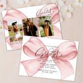 Pink Bow Three Photo Graduation 2025 Invitation Kaart