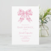 Pink Bow Toile Baby shower Girl Invitation Kaart (Staand voorkant)