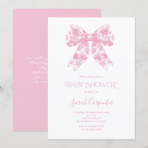 Pink Bow Toile Baby shower Girl Invitation Kaart