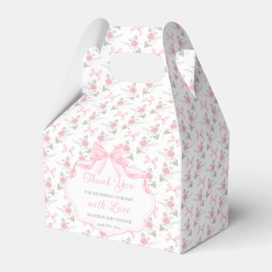 Pink Bow Toile De Jouy Girl Baby Shower Bedankdoosjes (Voorkant Zijde)