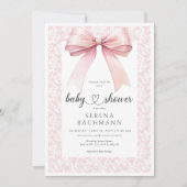 Pink Bow Toile Girl Baby shower Kaart (Voorkant)