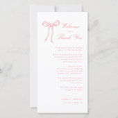 Pink Bow Toile Welkom en dank u plaats kaart (Voorkant)