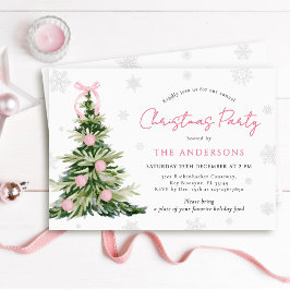 Pink Bow Traditional Tree Christmas Party Kaart