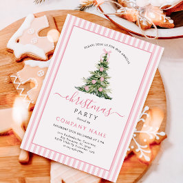 Pink Bow Traditional Tree Christmas Party Kaart
