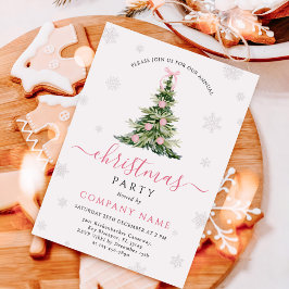 Pink Bow Traditional Tree Christmas Party Kaart