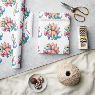 Pink Bow Triceratops Dinosaur Wrapping Paper Cadeaupapier