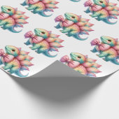 Pink Bow Triceratops Dinosaur Wrapping Paper Cadeaupapier (Hoek)