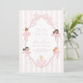 Pink Bow Tutu Cute Ballerina Birthday Invitation Kaart (Staand voorkant)