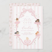 Pink Bow Tutu Cute Ballerina Birthday Invitation Kaart (Voorkant / Achterkant)