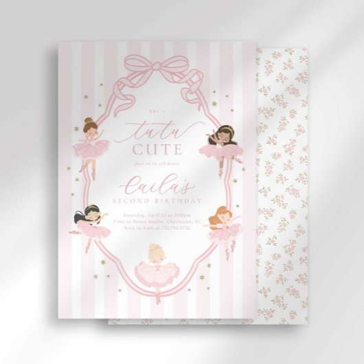 Pink Bow Tutu Cute Ballerina Birthday Invitation Kaart